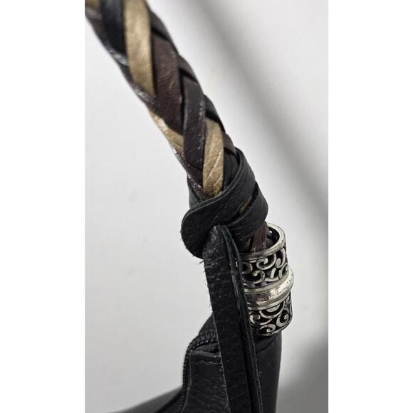 Chic BRIGHTON Barbados Zip Top Hobo Shoulder Bag leather & Braided Strap Black - Picture 6 of 15